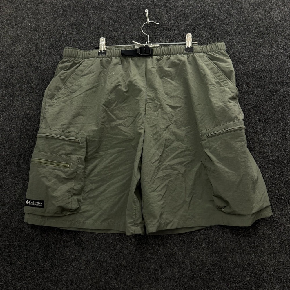 Vintage Columbia Sportswear Mens L Olive Green 90s Hiking Cargo Shorts Belted